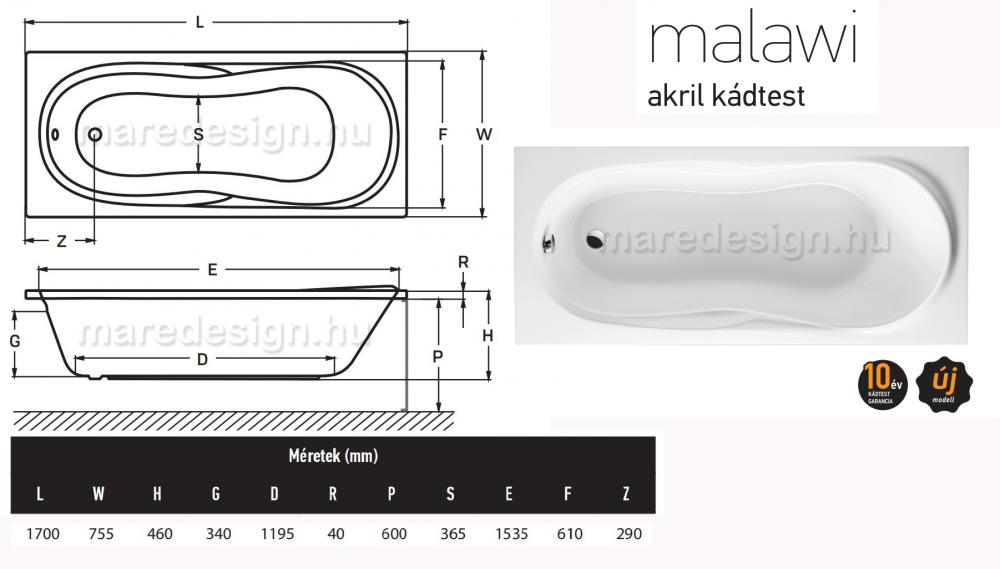 Malawi E-Max™ kád 170x750 cm hidromasszázs kád