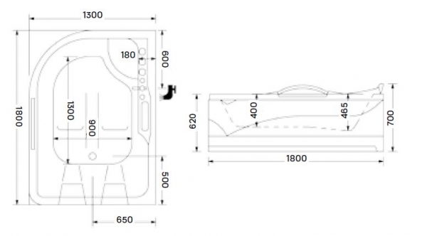 Wellis Dublo E-Drive™ TOUCH 180x130 cm hidromasszázs kád Retro csapteleppel WK00005-5 
