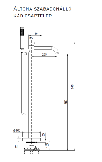 Wellis Altona szabadonálló kád csaptelep Gold ACS0418