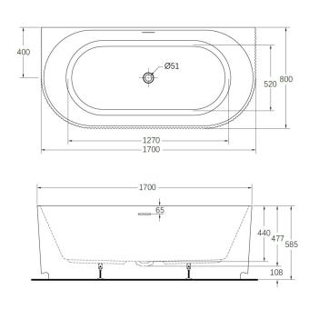 Wellis Calabria Slim Linear Black félszabadon álló kád 170x80x57 cm WK00241